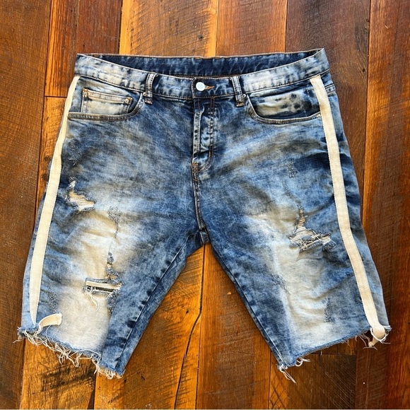 Dope Distressed Denim Shorts Blue Wash Size 34 Men’s - Picture 2 of 6